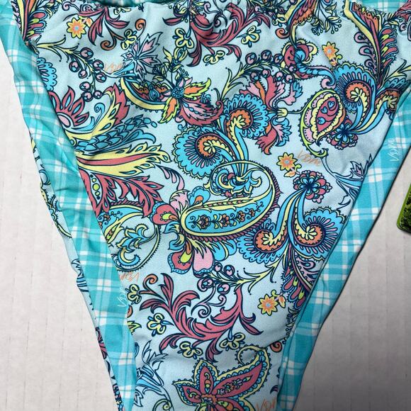 Revolve VDM Reversible Pastel Paisley/Mint Swimsuit String Bikini Bottom L/8 NWT - Picture 5 of 9